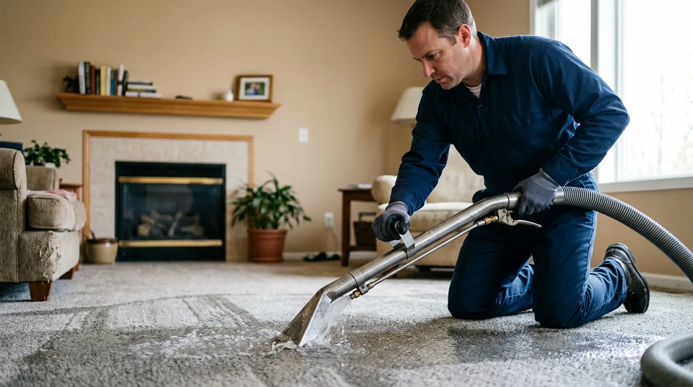 Water damage restoration technician working near Avoca, WI